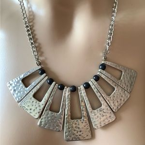 Vintage Silver Tone Black Beaded Collar Necklace